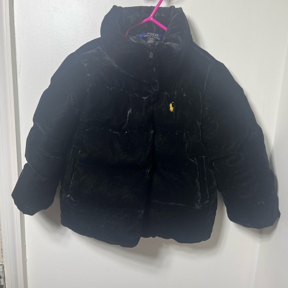Polo Ralph Lauren Toddler 4T Black Velvet Puffer Jacket Gold Pony